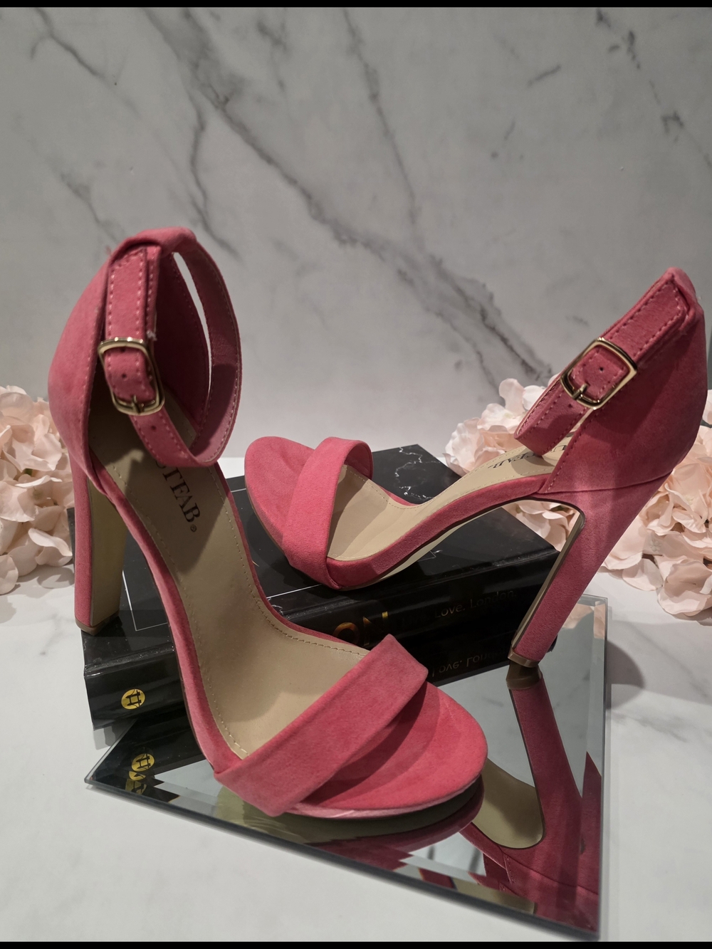 JustFab - Hot Pink Suede Ankle-Strap Heels